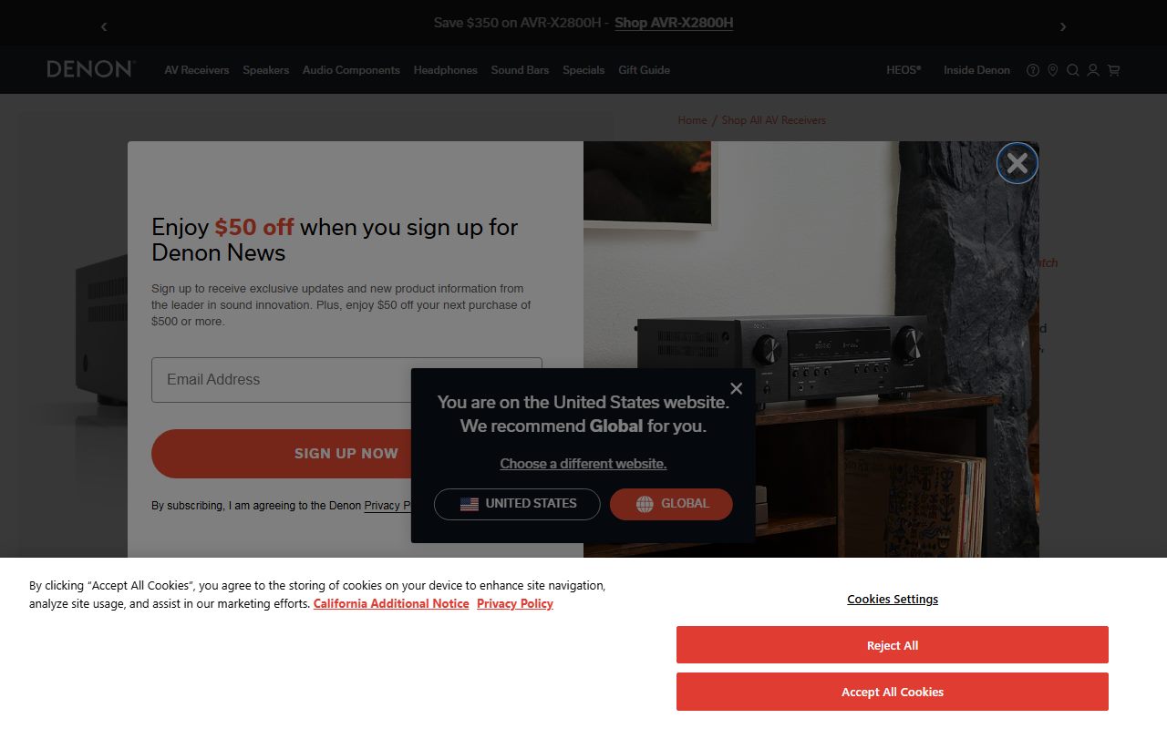 Denon AVR-S670H, United States product page and specification table, captured October 24, 2026. Figures change; the live page is the source of truth.